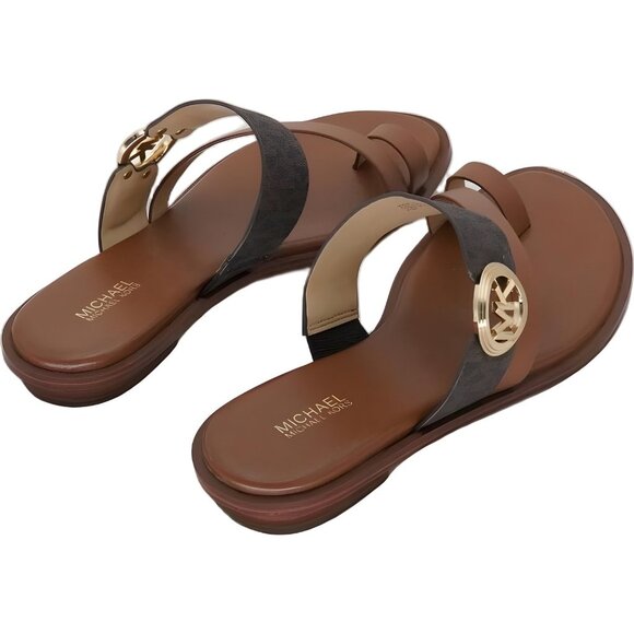 Michael Kors Vera Toe-Ring Slide Sandals Brown Logo Hardware US 8.5M - Picture 3 of 6